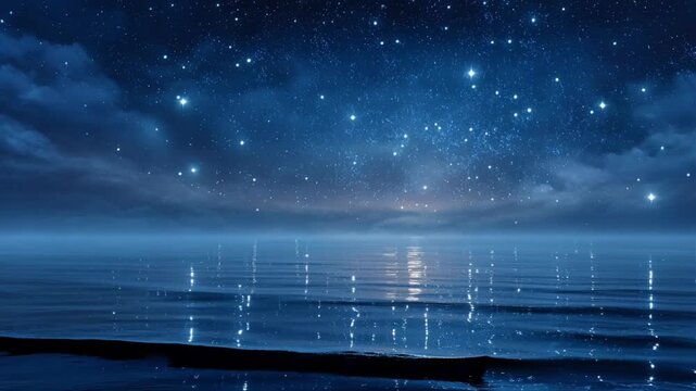 Starry Night Coastal Landscape with a Dreamlike Atmosphere