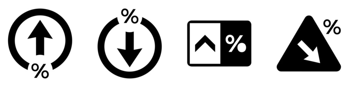 Percentage up and down icon set, financial growth and decline vector graphics for infographics and reports