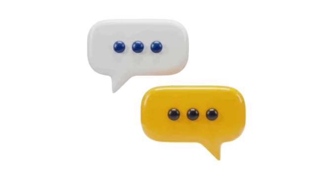 Vector illustration of 3d render of two speech bubbles with dots on a transparent background