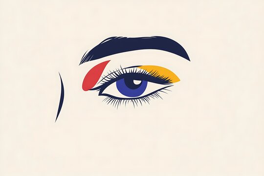 A stylized artistic representation of a human eye with colorful patterns on the iris