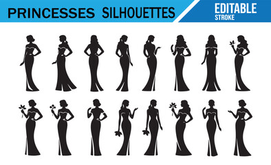 Royal lady silhouette bundle with elegant fantasy character shapes © SANTI