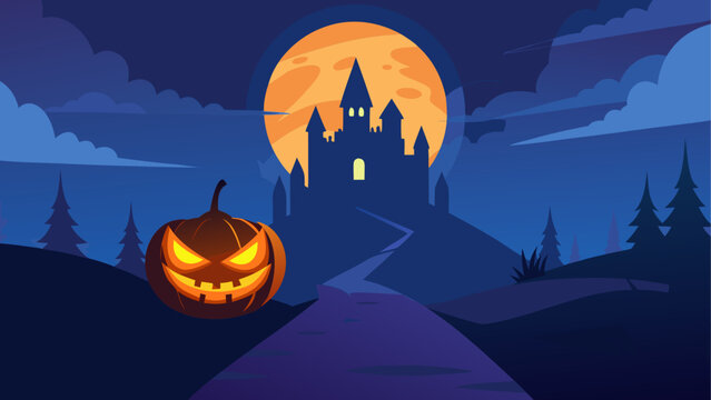 Halloween night with a jack-o'-lantern and a spooky ghost