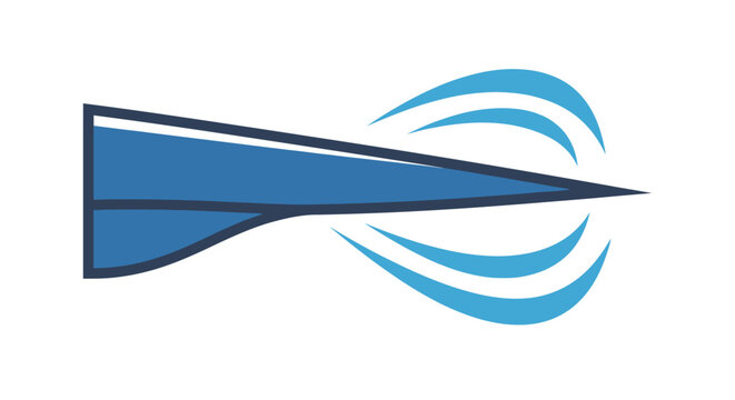 Blue abstract speed motion graphic symbol.