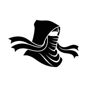 Black ninja head with hood up.