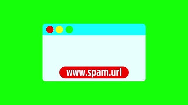 Computer screen displays a warning about a spam url on a green background
