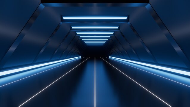 Futuristic blue neon tunnel