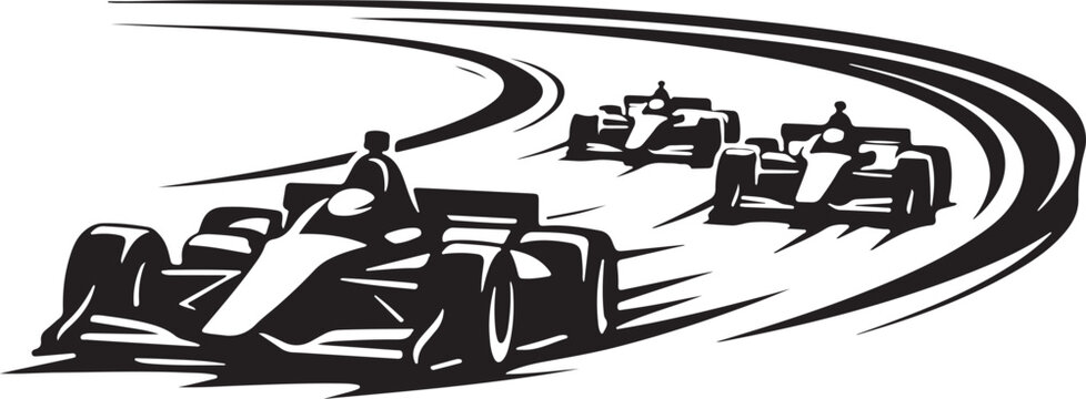 silhouette of Indy 500 cars speeding oval track blur