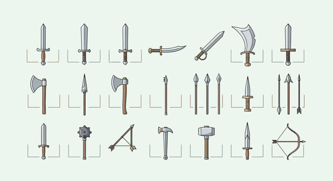 Collection of medieval weapons on display.