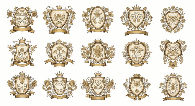 Collection of ornate crest designs.