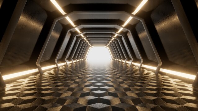 Futuristic tunnel with geometric design
