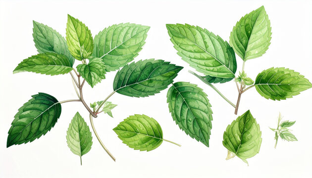 Watercolor leaves on transparent background