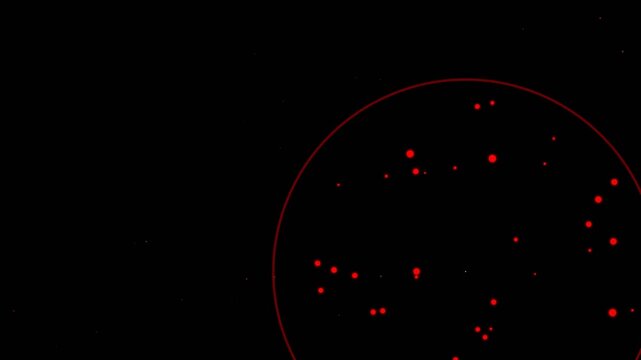 Glowing red particles float within a thin red circle on a dark background with a moody atmosphere for commercial and editorial use.