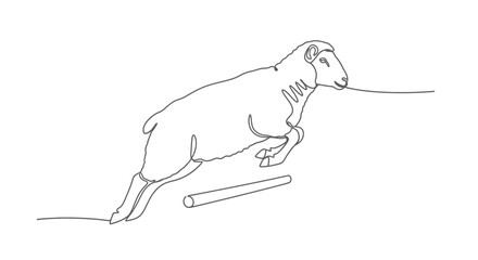 Continuous Line Drawing of a Sheep Jumping Over Obstacle © Padel