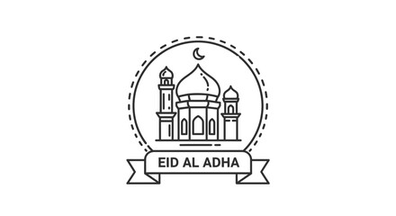 Naklejka premium Eid Al Adha Mosque Icon - Islamic Holiday Celebration Line Art