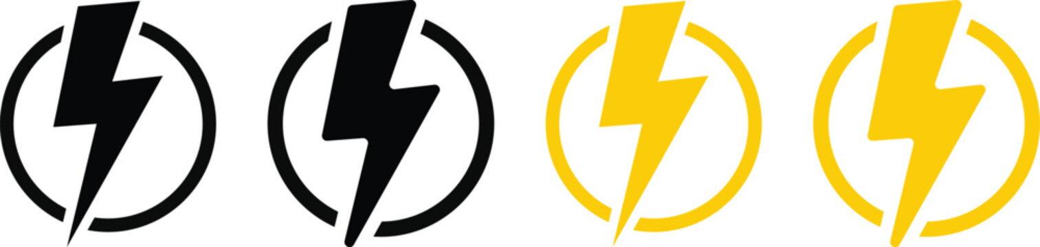 Lightning bolt icon set. Power design. Lightning strike and energy charge icons. Energy power and electrical symbols. Electricity and power supply sign
