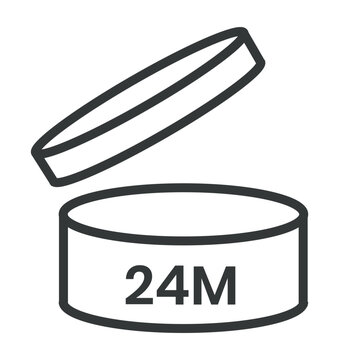 Period After Opening PAO label, symbol, icon logo. Cosmetic open period month 1M, 2M, 3M, 4M, 5M, 6M, 7M, 8M, 9M, 10M, 12M, 18M, 24M, 36M, 48M. Cream pack label for product packaging design.