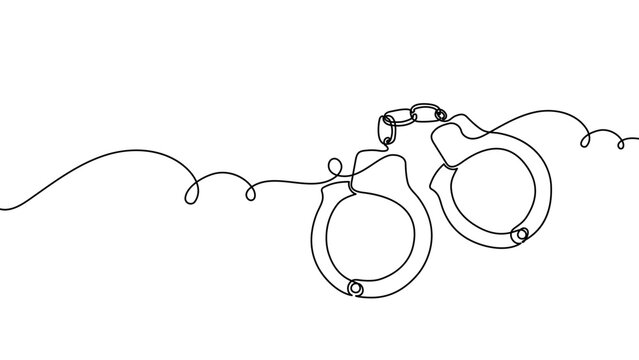 Continuous one line handcuff handcuffs crime criminal drawing police single. Handcuff one line art justice hand jail handcuffed arrest stroke prisoner law lawyer prison person vector illustration.