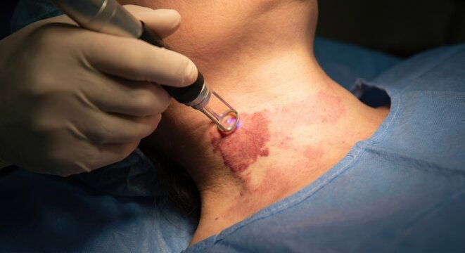 Laser treatment for port-wine stain birthmark on neck