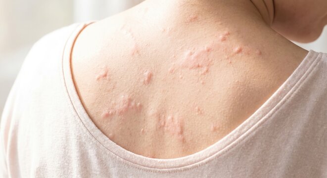 Skin hives on person's back due to allergic reaction