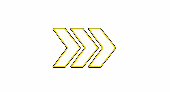 Three chevron arrows pointing right with yellow and black outlines on white