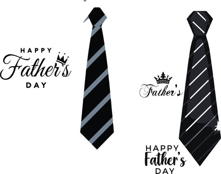 Happy Father's Day Greeting Design with Necktie and Crown Icons, Vector Illustration Set