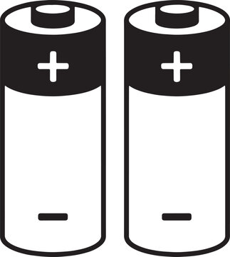 Two black and white simple line batteries side by side with positive and negative symbols