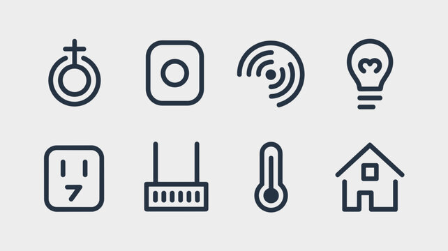 Thin line smart home and sensor icons &ndash; Great for modern tech branding, interactive home maps, or mobile app navigation.