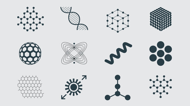 Precise nanotechnology and molecular structure icons &ndash; Perfect for materials science journals, chemical engineering blogs, or tech branding.