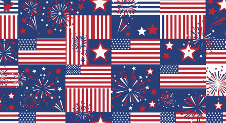 Obraz premium Patriotic American Pattern with Flags and Fireworks