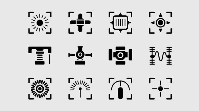 Industrial robotics and sensor system icons &ndash; Suitable for factory automation dashboards, hardware specifications, or mechanical design guides.