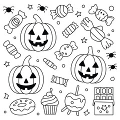 Fototapeta premium A playful halloween pattern featuring pumpkins candy and spooky crawlers