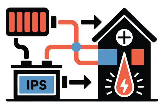 Icon of an instant power supply system connected to a house