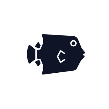 A stylized black fish icon with a white circle eye.