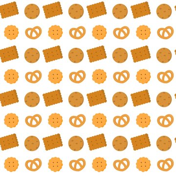 Biscuit seamless pattern. Sweet cookies seamless pattern. Biscuit pattern background. Cookie pattern background. Crackers repeat illustration