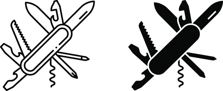 Swiss knife icon. Pocket knife vector graphic. Multi tool indicator.
