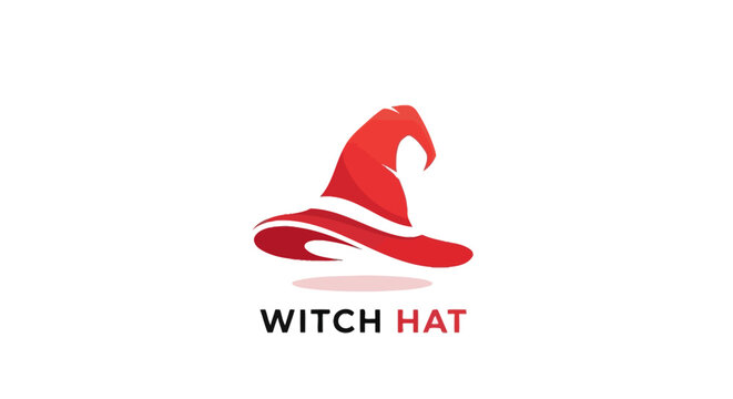 Vibrant Red Witch Hat Logo Design for Halloween Celebration.