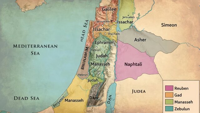 Detailed Map of Historical Tribes of Israel with Regions and Borders