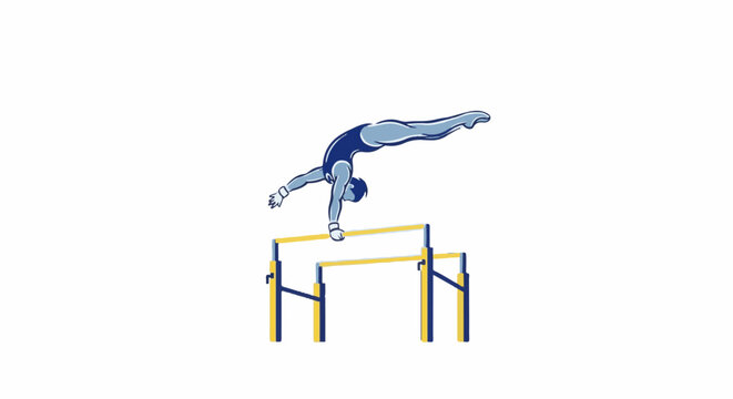 Male gymnast performing on parallel bars, artistic, athletic, strength, focus, and poise