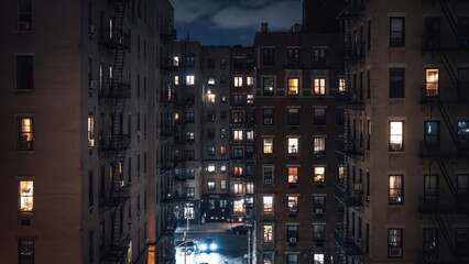 Fototapeta premium Urban Night Scene with Illuminated Windows in Apartment Buildings
