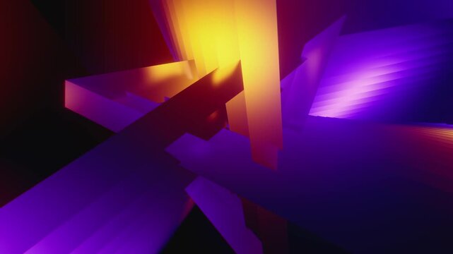 4K seamless orange and purple VJ loop with abstract high-tech polygonal tunnel and glowing light streaks for VJ sets, high-tech club visuals, music festivals, stage screens, LED video walls