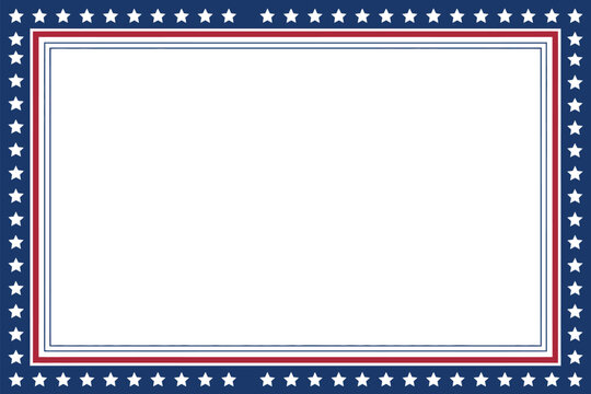 Blank rectangle frame with elements of the US flag, isolated on transparent background, abstract border for American national holidays with copy space for patriotic design and celebration layouts.