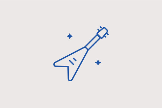 Electric guitar line icon for rock music and string instrument shops. Bold illustration for music festival branding and guitar tutorial websites.