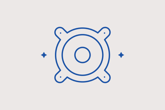 Audio speaker line icon for sonic clarity and bass frequency display. Technical illustration for speaker component reviews and sound design blogs.