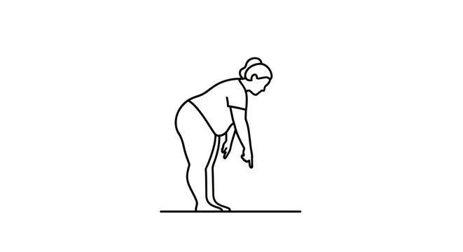 Woman Bending Over Touching Toes in Simple Line Drawing.