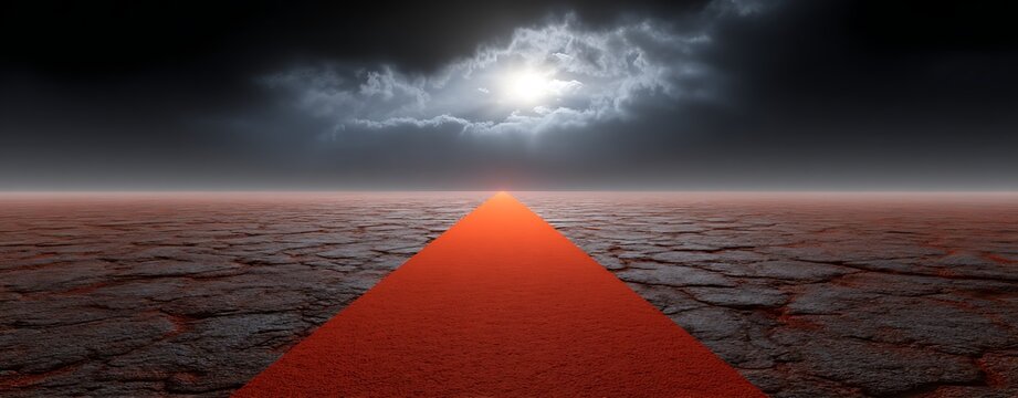 World AIDS Day Stigma Development Surreal Landscape with Red Pathway Under Dramatic Sky and Dark Clouds