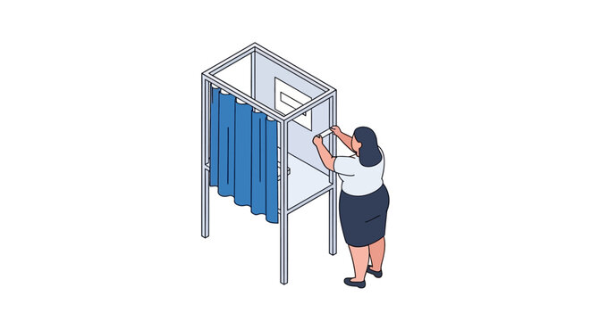 Woman Voting in a Polling Booth, Casting Ballot, Election Day.