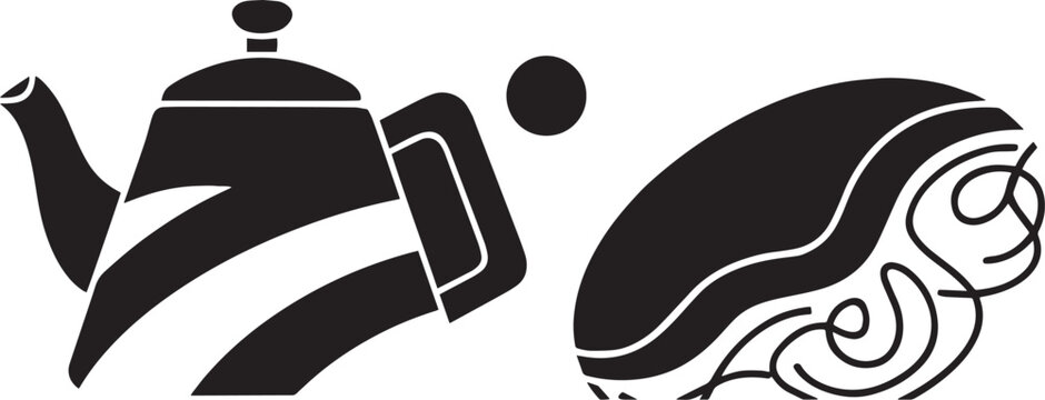 Tea time simplicity: Minimalist monochrome illustration showcasing a teapot and pastry, perfect for themes of leisure and food. 