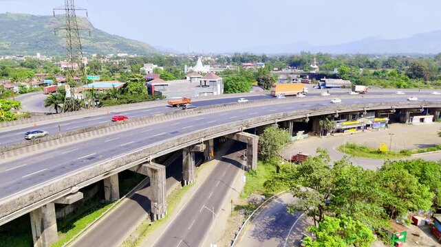 Aerial View of Highway Flyover Near Lonavala and Pune