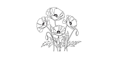 Obraz premium Continuous line art of poppy flowers for minimalist wall decor.