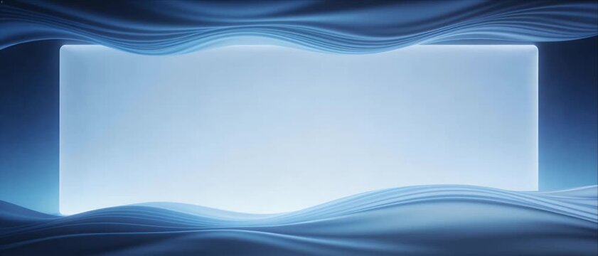 Abstract blue wave background frame with blank copy space and soft light backdrop, flowing wave pattern, minimal futuristic panel for clean design and text placement